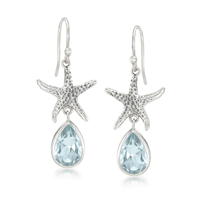 Delicate Crystal Jewelry For Sophisticated Charm Ross-Simons Sky Blue Topaz Bali-Style Starfish Drop Earrings in Sterling Silver