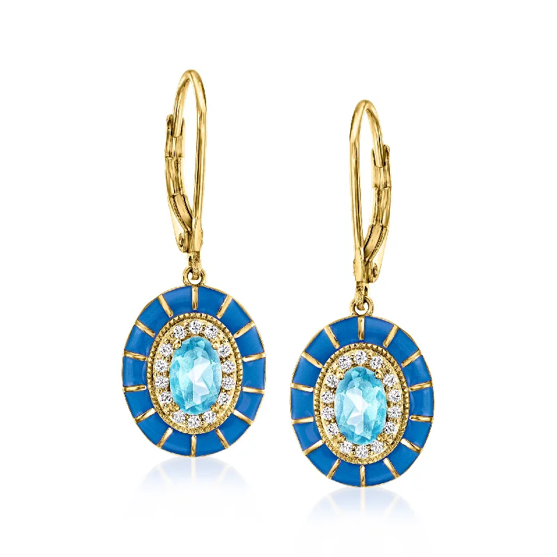 Stunning Jewelry At Even More Stunning Prices Ross-Simons Swiss Blue and White Topaz Drop Earrings With Blue Enamel in 18kt Gold Over Sterling