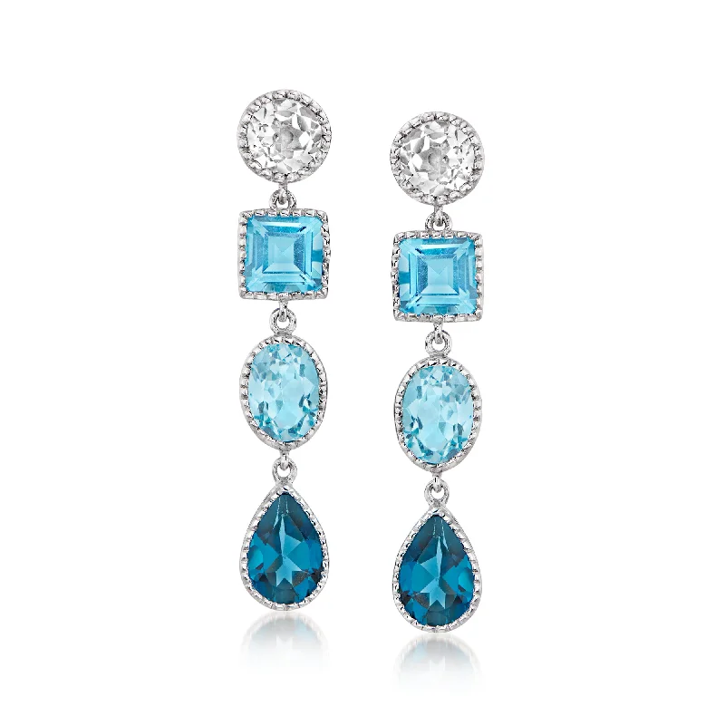 Get The Best Deals On Timeless Jewelry Pieces Ross-Simons Tonal Blue and White Topaz Drop Earrings in Sterling Silver