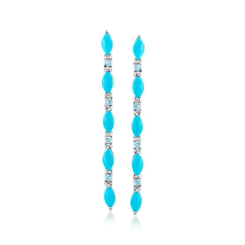 Affordable Gold-Plated Jewelry For Modern Fashion Ross-Simons Turquoise and . Sky Blue Topaz Linear Drop Earrings in Sterling Silver