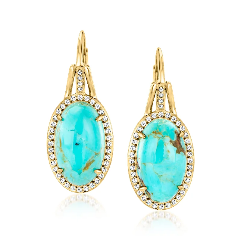 Exclusive Jewelry Sale Event – Shop Now Ross-Simons Turquoise and . White Topaz Drop Earrings in 18kt Gold Over Sterling