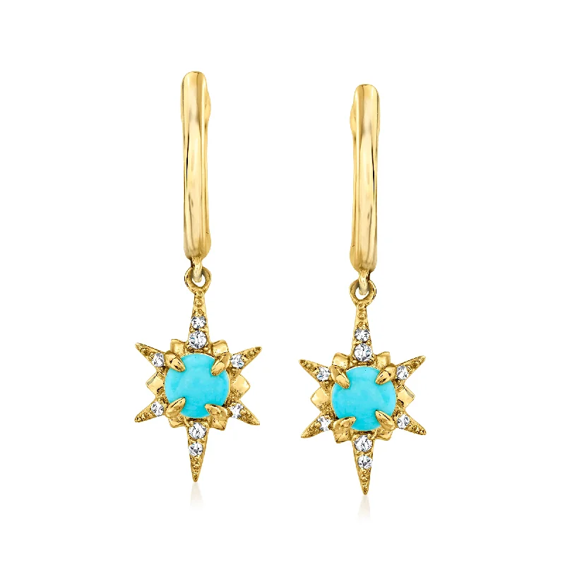 Grab Exquisite Jewelry At The Lowest Prices Ross-Simons Turquoise North Star Drop Earrings With Diamond Accents in 14kt Yellow Gold
