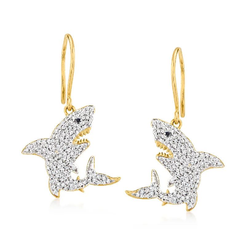 Jewelry Clearance Event – Stock Up Before It's Over Ross-Simons White and Black Diamond Shark Drop Earrings in 18kt Gold Over Sterling
