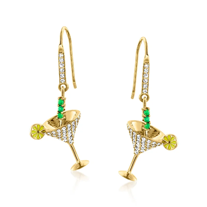 Luxury Jewelry Clearance – Shop Premium Styles Now Ross-Simons White Topaz and . Emerald Martini Cocktail Drop Earrings With Yellow Enamel in 18kt Gold Over Sterling