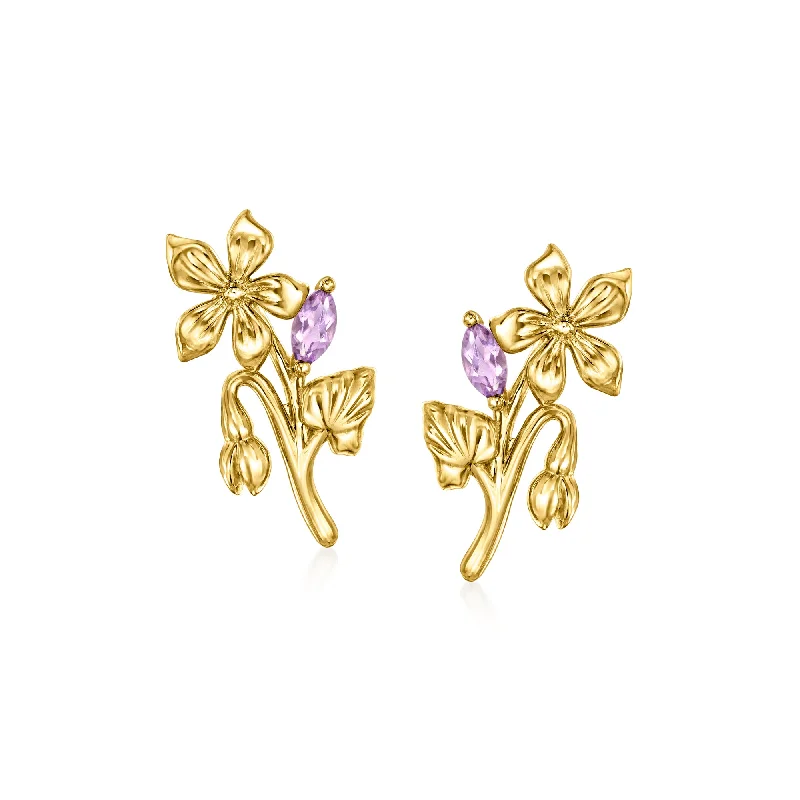 Elegant Jewelry, Exclusive Prices – Shop Now RS Pure by Ross-Simons Amethyst Violet Flower Earrings in 14kt Yellow Gold