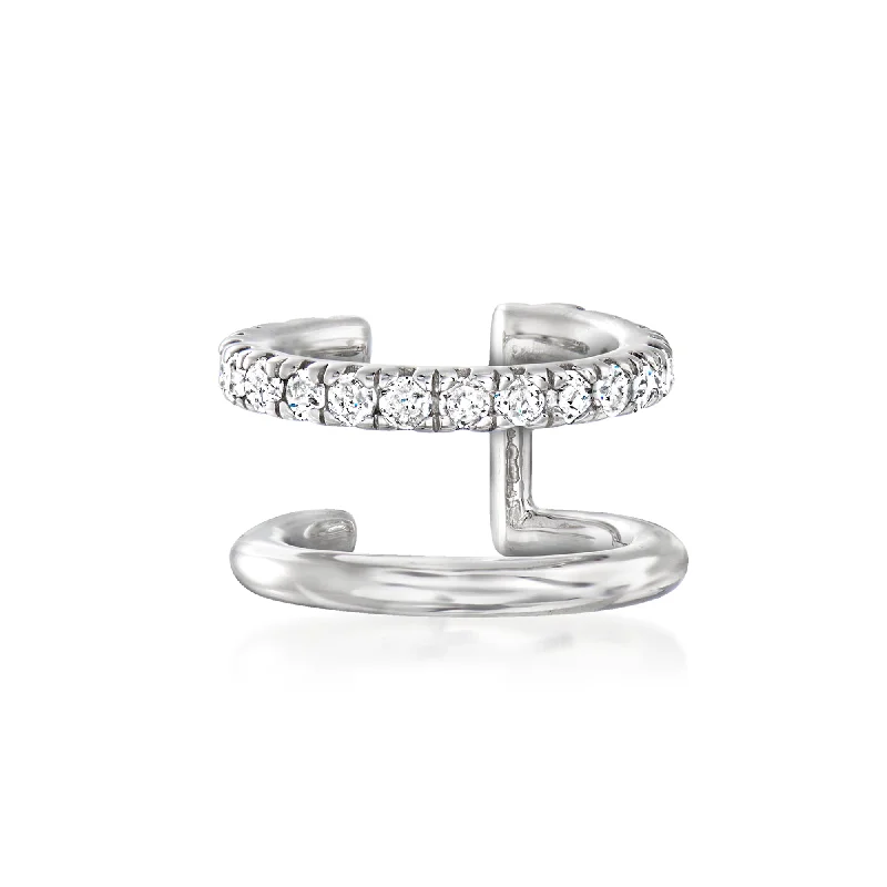 High-Quality Gemstone Jewelry For Special Occasions RS Pure by Ross-Simons Diamond Double-Hoop Single Ear Cuff in Sterling Silver