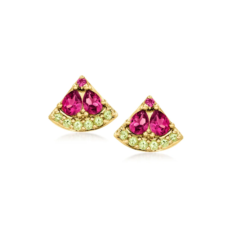 Discounted Jewelry For A Glamorous Look RS Pure by Ross-Simons Rhodolite Garnet and . Peridot Watermelon Earrings in 14kt Yellow Gold