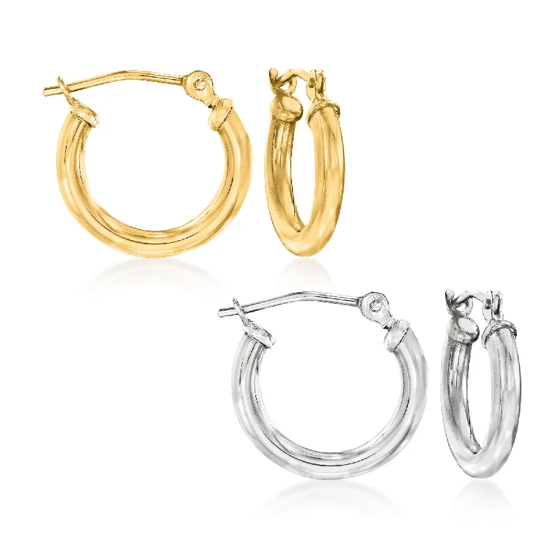 Huge Savings On Timeless Jewelry Collections RS Pure by Ross-Simons Sterling Silver and 14kt Yellow Gold Jewelry Set: 2 Pairs Of Huggie Hoop Earrings
