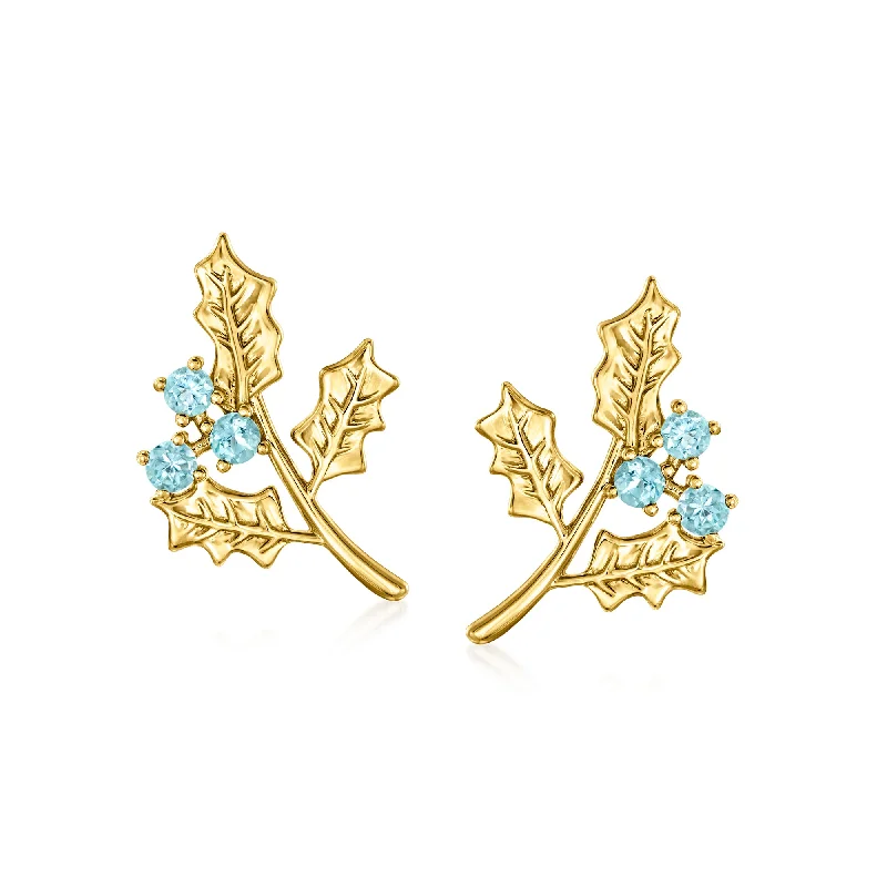 Bestselling Jewelry At Special Promotional Rates RS Pure by Ross-Simons Swiss Blue Topaz Holly Flower Earrings in 14kt Yellow Gold