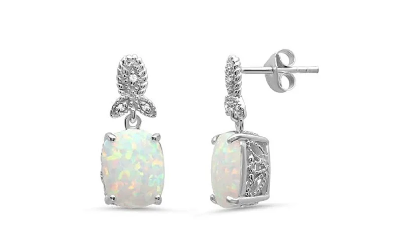Huge Savings On Timeless Jewelry Collections Sterling Silver 10x8mm Created Opal and Diamond Accent Dangle Drop Earrings