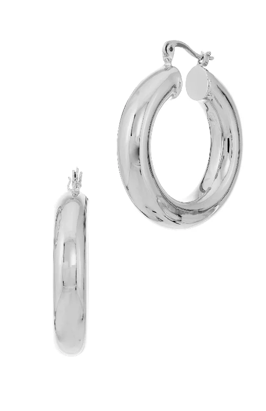 Grab Your Favorite Jewelry At The Lowest Prices STERLING SILVER RHODIUN PLATED 35mm HOOP EARRINGS