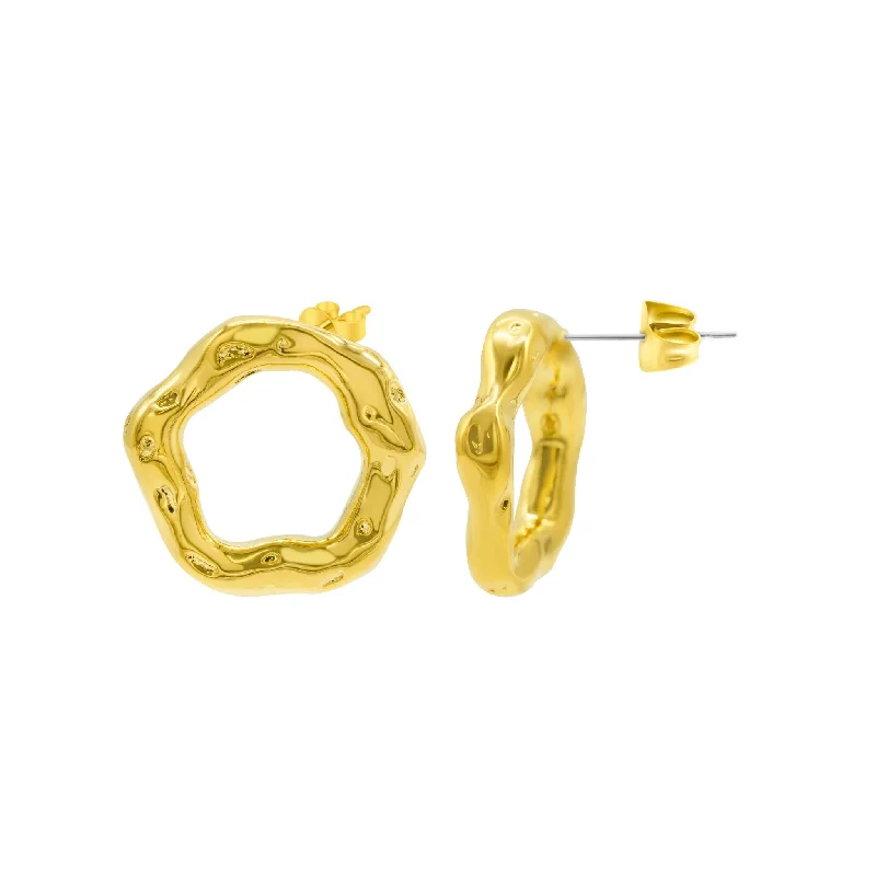 Huge Savings On Timeless Jewelry Collections Tarnish Resistant 14K Gold Plated Hammered Open Circle Earrings