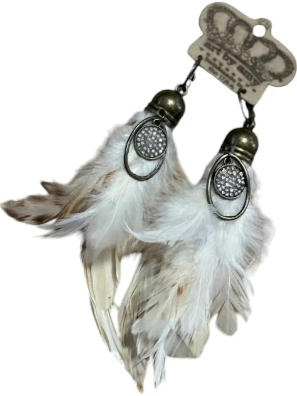Stunning Jewelry Pieces At The Lowest Prices Ever Women's Short Feathered Earrings In Light Brown/white