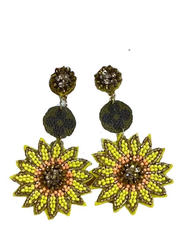 Buy More, Save More On Stunning Jewelry Pieces Women's Sunflower Seed Bead Earrings In Yellow