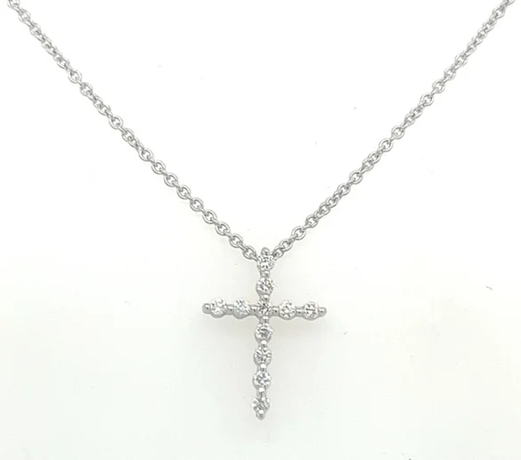 Don't Miss Our Biggest Jewelry Sale Of The Season 14K White Gold Round Shape Diamond Cross Pendant  (.16ctw)