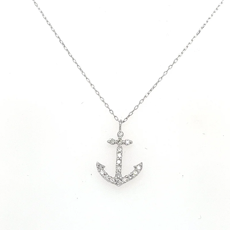 Unmissable Jewelry Sale – Shop Before It's Too Late 18K White Gold Round Shape Diamond Anchor Necklace (.11ctw)