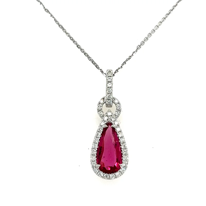 Luxury Jewelry At Unbeatable Discounts Bremer Jewelry 18K White Gold Pear Shape Spinel and Diamonds Drop Pendant (2.55ctw)