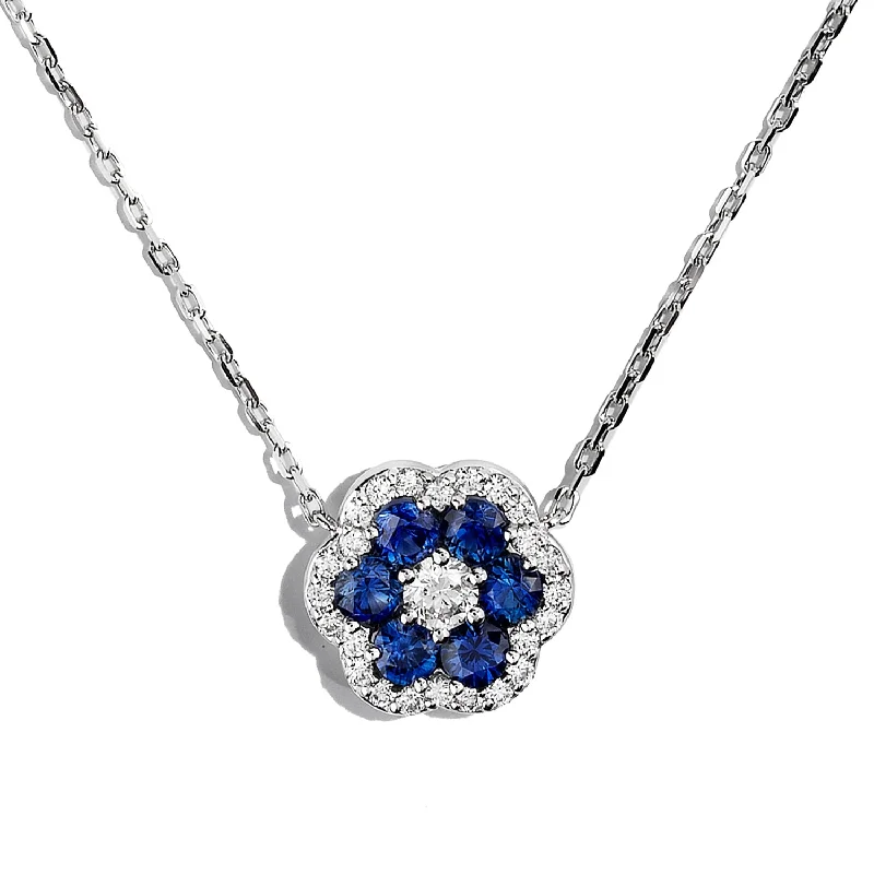 Shop Fine Jewelry With Amazing Deals Bremer Jewelry 18K White Gold Round Sapphire and Diamond Cluster Necklace (1.93ctw)