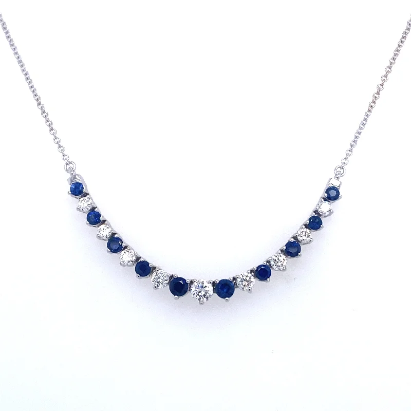 Timeless Elegance, Temporary Discounts – Act Fast Bremer Jewelry 18K White Gold Round Shape Sapphires and Diamonds Smile Pendant  (1.85ctw)