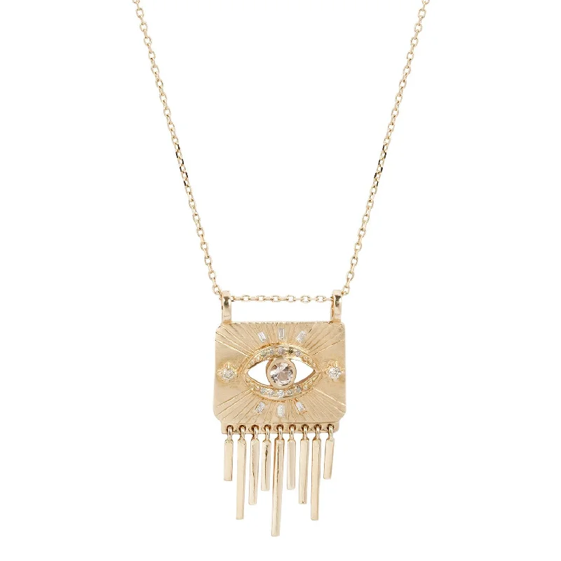 Luxury Jewelry Now At Special Promotional Rates White Sapphire & Diamond Eye Fringe Necklace