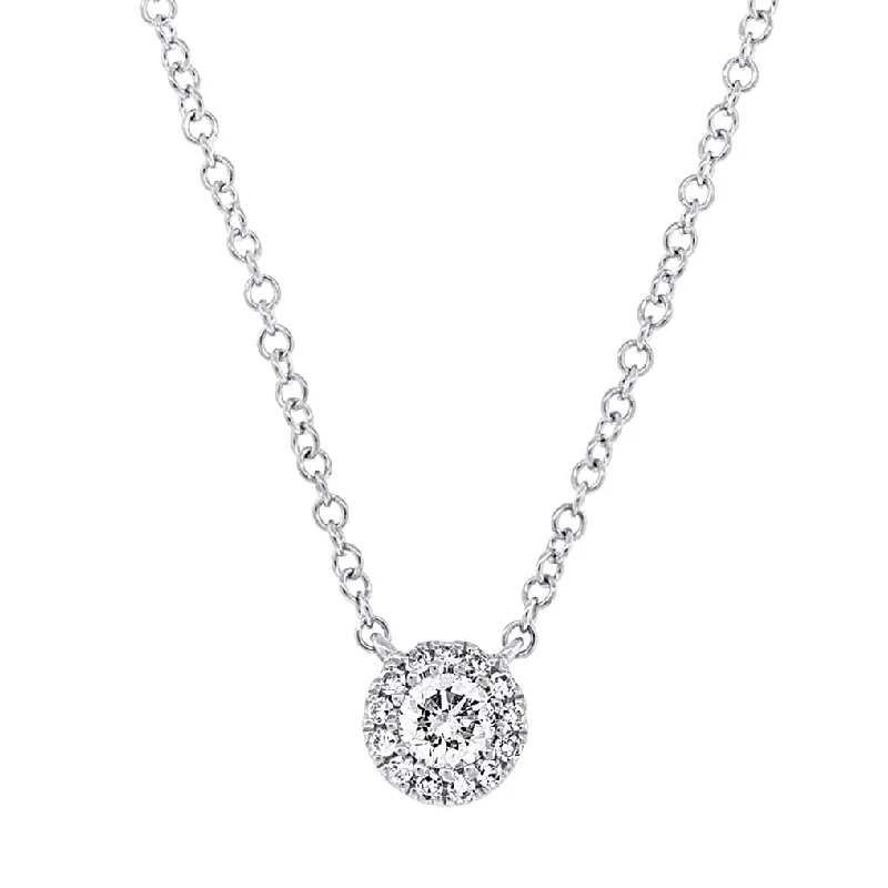 Discounted Luxury Jewelry – Shine Without The Splurge Center Of My World 14K White Gold Round Shape Diamond Halo Pendant with a 14K White Gold Cable Link Necklace (0.17ctw)