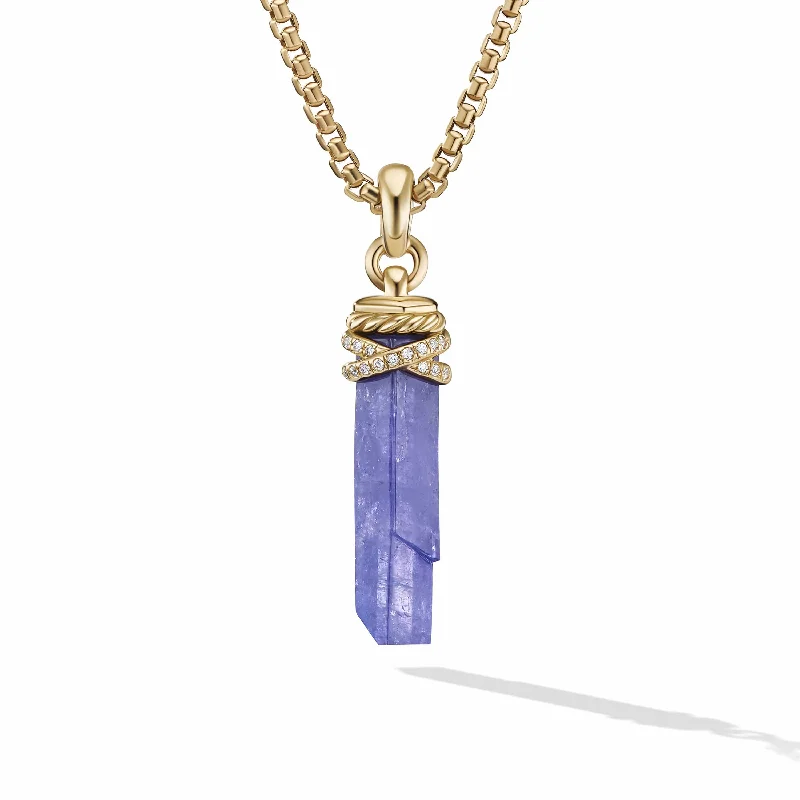 Discounted Luxury Jewelry – Shine Without The Splurge Wrapped Tanzanite Crystal Amulet with 18K Yellow Gold and Pave Diamonds