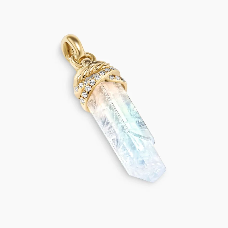 Elegant Rose Gold Jewelry For A Stylish Touch Wrapped Rainbow Moonstone Crystal Amulet with 18K Yellow Gold and Pave Diamonds