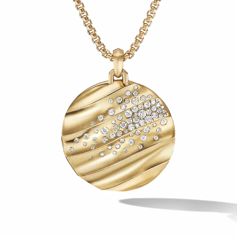 Dainty Floral Jewelry For Feminine Elegance Cable Edge Pendant in Recycled 18K Yellow Gold with Pave Diamonds
