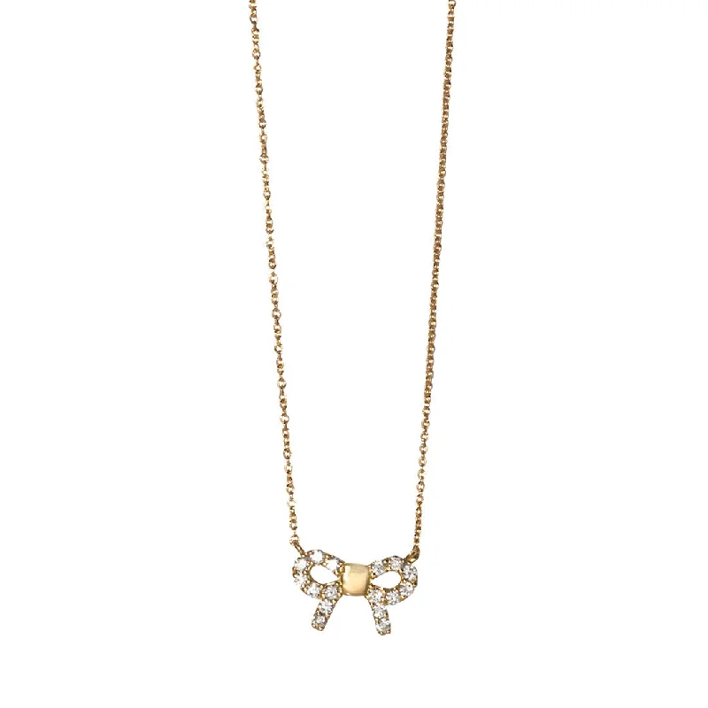 Shop Jewelry That Shines Without The High Price Diamond 18K Gold Mini Bow Pendant Necklace
