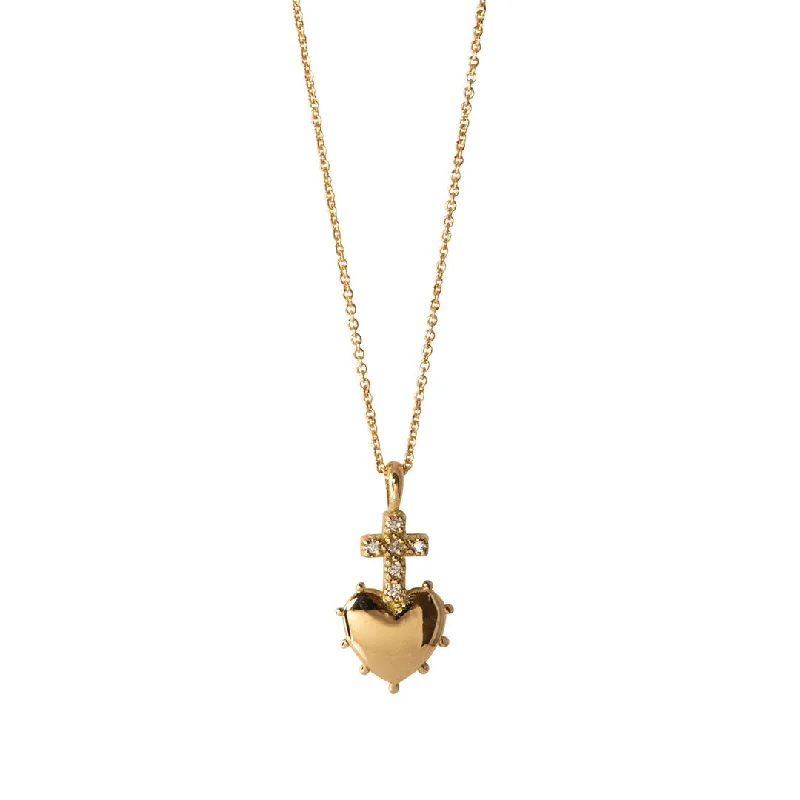 Grab Your Favorite Jewelry At The Lowest Prices Diamond Cross Heart 18K Gold Mini Pendant Necklace