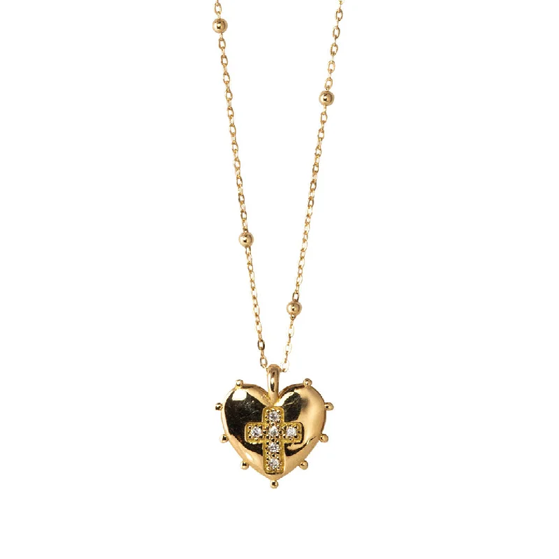 Elegant Jewelry, Exclusive Prices – Shop Now Diamond Cross Heart 18K Gold Pendant Satellite Necklace