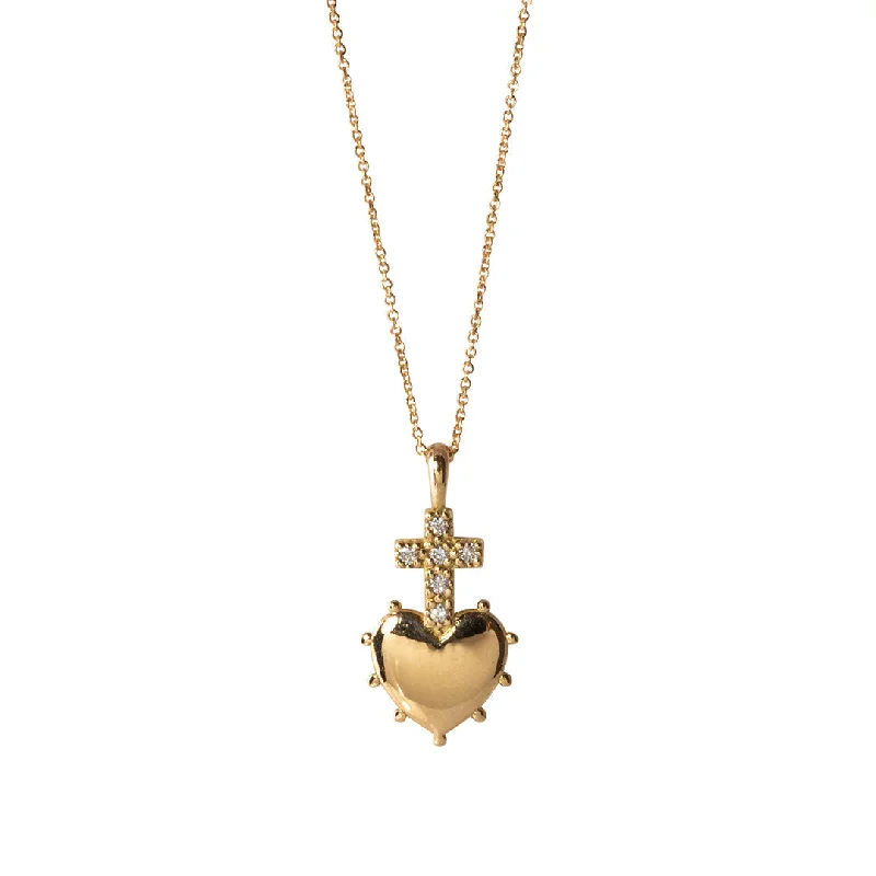 Seasonal Jewelry Deals – Elevate Your Style Diamond Cross Heart 18K Gold Small Pendant Necklace