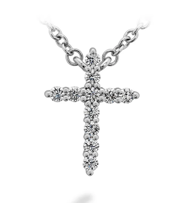 Chic And Stylish Jewelry At Exclusive Prices Hearts On Fire 18K White Gold Round Shape Diamonds Cross Necklace (0.11ctw)