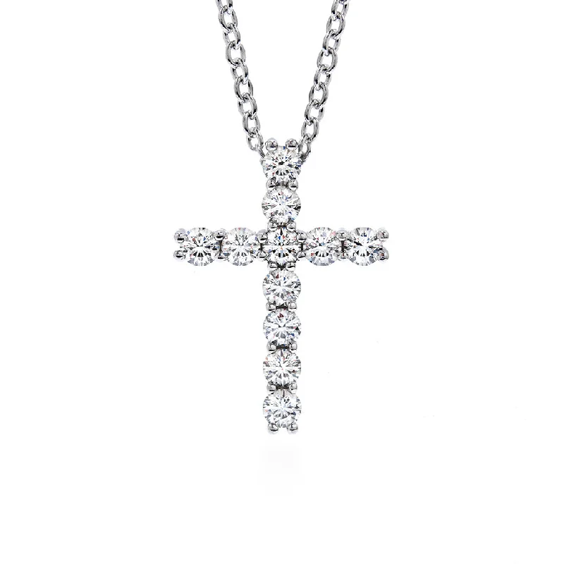 Shop Dazzling Jewelry At The Best Prices Hearts On Fire 18K White Gold Round Shape Diamonds Cross Pendant with a 18K White Gold Necklace (.16ctw)