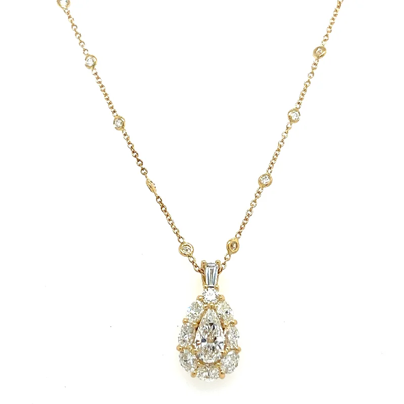 Last Chance To Grab Your Favorite Jewelry At A Discount JB Star 18K Yellow Gold Pear Shape Diamond and Diamonds Drop Pendant with a 18K Yellow Gold Cable Link Necklace (2.78ctw)