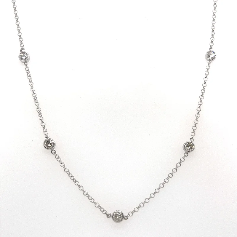Sparkle More For Less – Jewelry Sale Happening Now Round Shape Diamond 14K White Gold Station Necklace (1.38ctw)