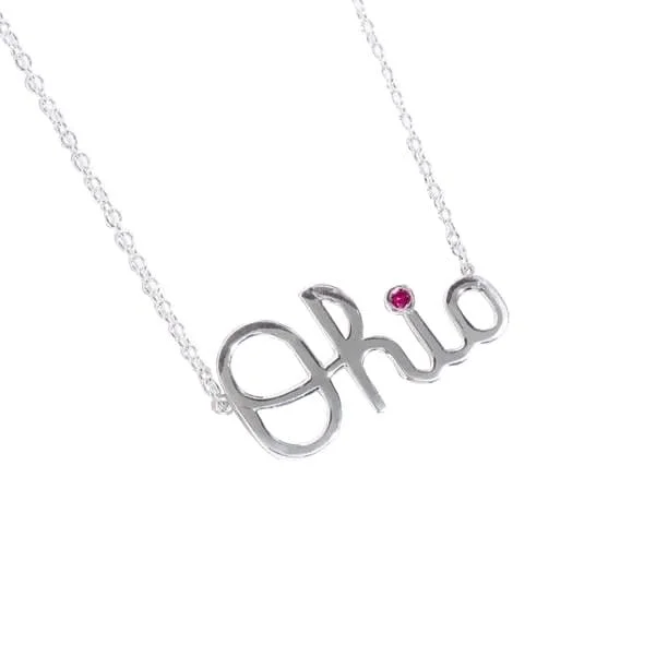 Fashion-Forward Jewelry At Exclusive Discounts OSU Script Ohio Necklace with Ruby Accent