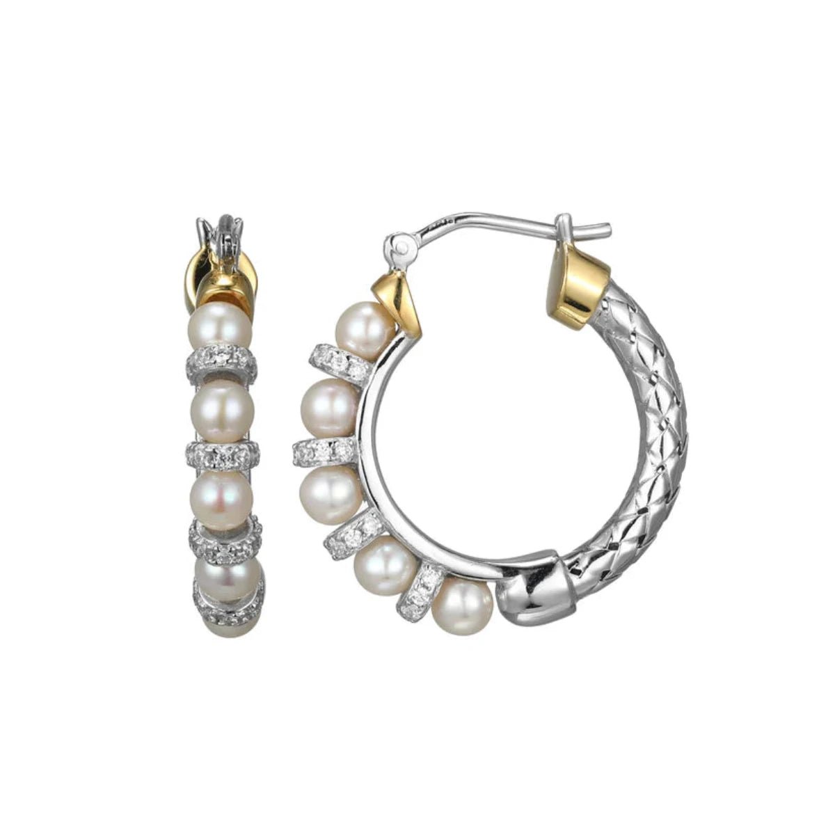 Exclusive Jewelry Bundles At Discounted Rates SS CZ and Pearl Mesh Hoop Earrings