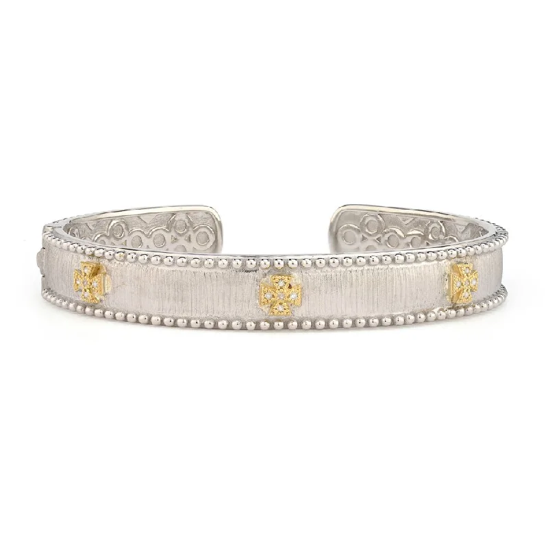 Trendy Minimalist Jewelry For Everyday Wear Jude Frances Mixed Metal Narrow Beaded Maltese Cuff Trendy Minimalist Jewelry For Everyday Wear Jude Frances Mixed Metal Narrow Beaded Maltese Cuff