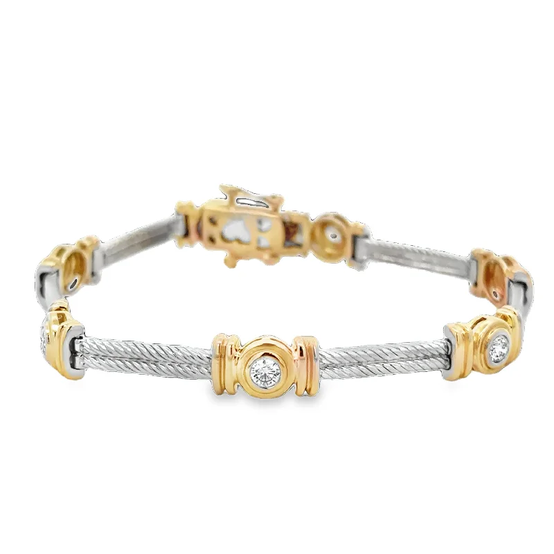 Grab Your Dream Jewelry At The Lowest Prices Two Tone Diamond Bezel Bracelet in 14k Gold Grab Your Dream Jewelry At The Lowest Prices Two Tone Diamond Bezel Bracelet in 14k Gold