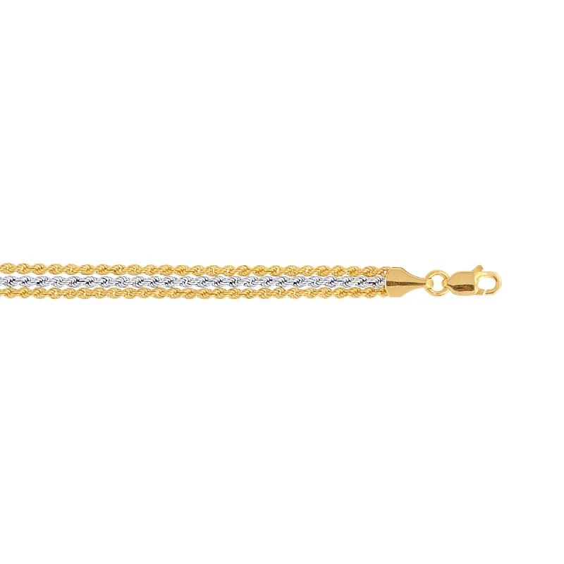 Limited-Time Jewelry Discounts – Shine Without The Splurge 10K 7.25 inches Yellow+White Gold Triple Strand Rope Chain Ladies Fancy Bracelet with Lobster Clasp