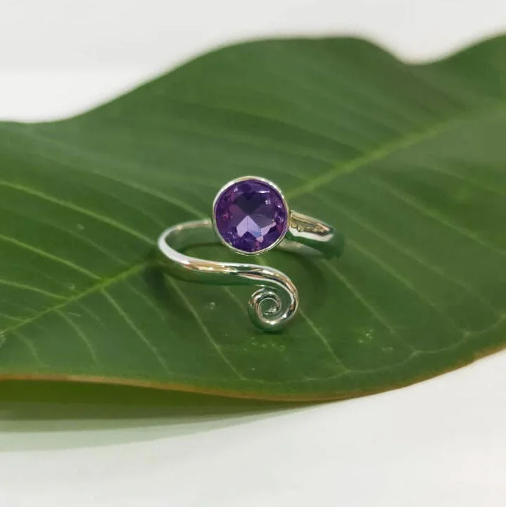 Shop Handcrafted Jewelry At Special Promotional Rates Amethyst Spiral Adjustable Ring- Sterling Silver, Indonesia