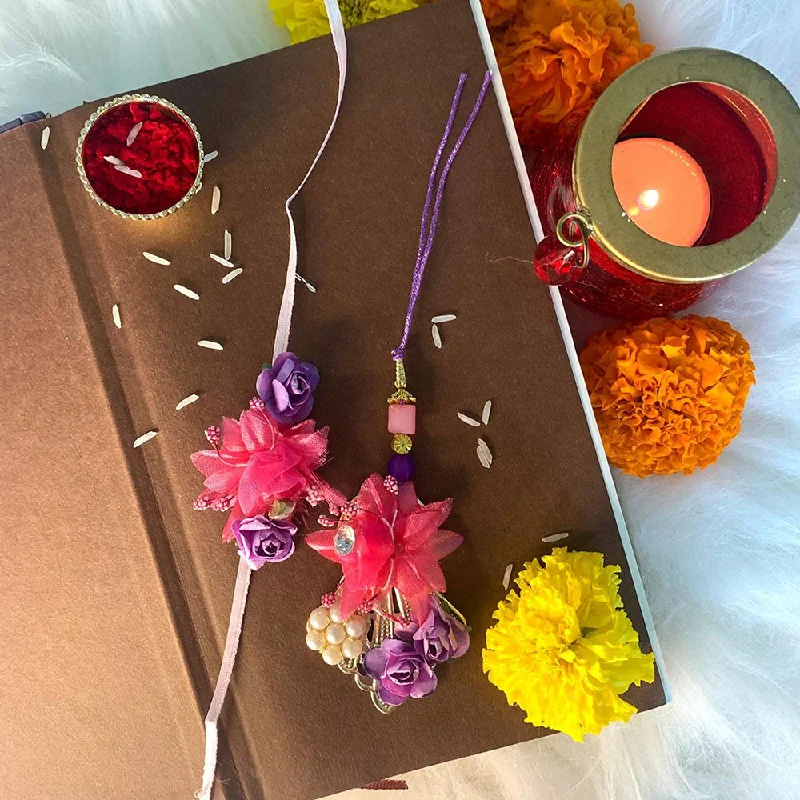 Trending Jewelry Now At Unbeatable Prices Etnico Designer Bhaiya Bhabhi Hanging Lumba Rakhi Combo Set with Roli Chawal for Rakshabhandan (R041-CO)